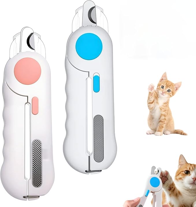 Pets Nail Clippers with Light, Cat Dog Nail Clippers with Built-in Nail File, Sharp Blades, Portable Cat Nail Clipper, Cats Claw Trimmer, Adjustable Claw Clippe for Cats (Style B)-Mewly Pet