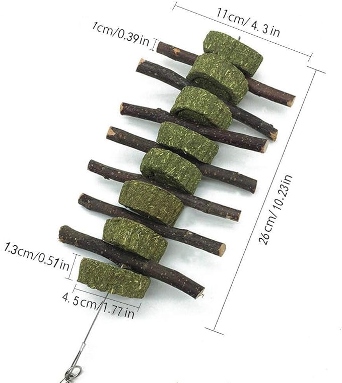 Bunny Chew Toys for Teeth, Organic Apple Wood Molar Sticks with Timothy Hay Circles for Bunny Chinchilla Guinea Pig Hamsters Holland Lop Prairie Dogs Squirrels Gerbils, Improves Dental Health-Mewly Pet