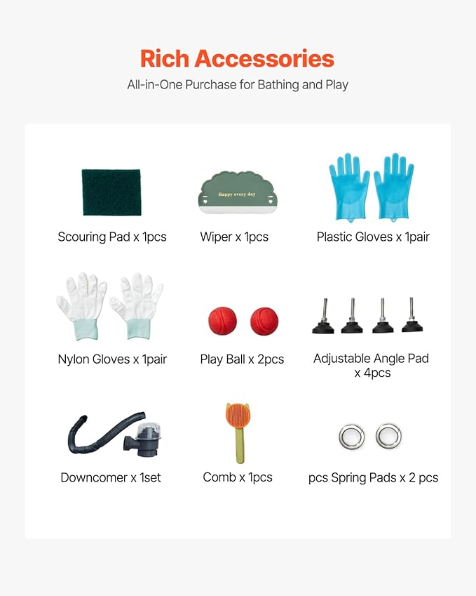 VEVOR Stainless Steel Dog Washing Station, 34 inch Pet Grooming Tub w/Faucet & Showerhead & Soap Holder & Play Balls Simple Dog Bathtub for Multiple Pets, Home Washing Sink-Mewly Pet