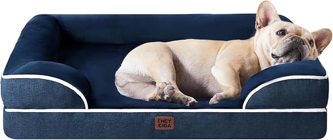 EHEYCIGA Orthopedic Dog Bed for Medium Dogs, Waterproof Memory Foam Medium Dog Beds with Sides, Non-Slip Bottom and Egg-Crate Foam Pet Couch Bed with Washable Removable Cover, Navy-Mewly Pet