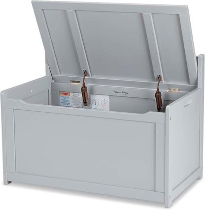 Melissa & Doug Toy Chest, Wooden Toy Storage Box with Safety-Hinged Lid, Kids Toys Storage Organizer for Playroom, Bedroom, & Montessori Classroom Furniture for Boys & Girls Ages 3+, Gray