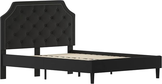 Flash Furniture Brighton Queen Size Tufted Upholstered Platform Bed in Black Fabric