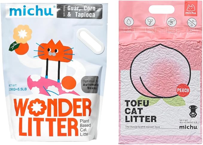 Tofu Cat Litter Natural Clumping Tofu Cat Litter 5.5lb/88oz 5 Scents (Peach + Wonder Litter, 2 Pack)-Mewly Pet
