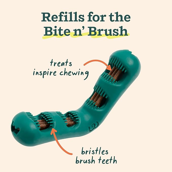 WOOF - Bite n' Brush Refills for The Dog Toothbrush Toy - Scrub Plaque and Tartar from Your Dog's Teeth and Mouth - Dog Dental Chew Toy Treats - Approximately 16 Refills-Mewly Pet