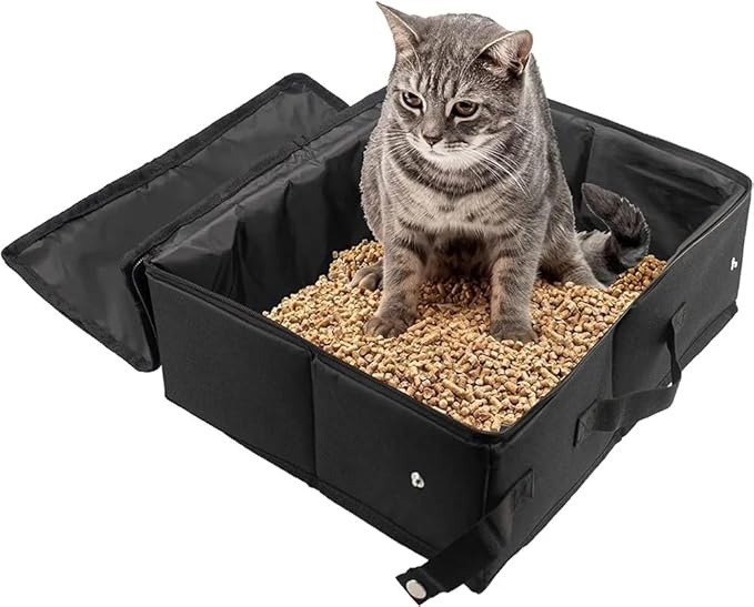 Portable Cat Travel Litter Box with Zipped Lid, Foldable Travel Litter Box, No Leakage, No Smell, Waterproof, Easy to Carry, Easy to Use in Hotels, Car-Mewly Pet