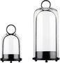 5" & 4" Wide Versatile Metal Candle Holder in Black with Handmade Thick, Heavy & Sturdy Glass Dome for Pillar Candle, Industrial, Modern, Shelf, Mantel, Veranda, Porch (2, Black, Large & Small)