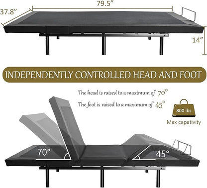 SHA CERLIN Split King Size Adjustable Bed Base/Bed Frame with Motorized Head and Foot Incline,Zero-Gravity,Wireless Remote,Soft Linen Fabric Attached,Wood Board Support (Only Base)