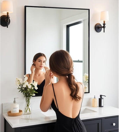Bathroom Mirror 28x36 Inch, Black Frame Mirror 28"x36", Rectangle Wall Mounted Mirror, Metal Framed Vanity Mirror for Wall 28 by 36, Modern Mirror Hangs Horizontal Or Vertical