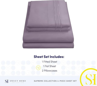 Full Size Sheet Sets - Breathable Luxury Sheets with Full Elastic & Secure Corner Straps Built In - 1800 Supreme Collection Extra Soft Deep Pocket Bedding Set, Sheet Set, Full, Plum