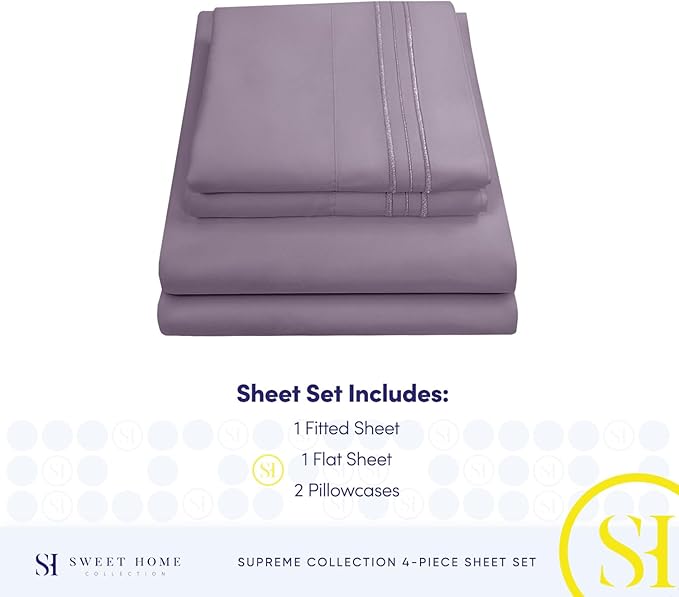 King Size Sheets - Breathable Luxury Bed Sheets with Full Elastic & Secure Corner Straps Built In - 1800 Supreme Collection Extra Soft Deep Pocket Bedding Set, Sheet Set, King, Plum