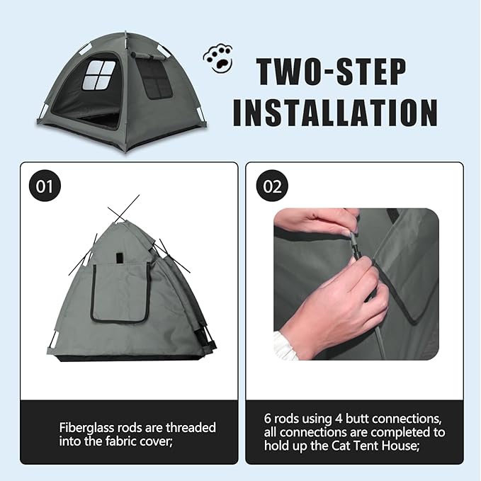 Grey Cat Tent House、Cat's Nest, Portable Indoor/Outdoor Pet Tent House for Cats, Puppies and Other Small Animals-Mewly Pet