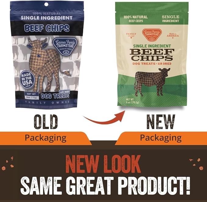 Gaines Family Farmstead Beef Chips for Dogs – 6 oz, Natural Single-Ingredient Dog Treats, High-Protein Rawhide-Free Chews, Healthy Grain-Free Snacks, Made in USA-Mewly Pet