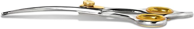 Sharf Dog Grooming Scissors, Gold Touch 6.5 Inch Curved Sharp Professional Pet Grooming Shear with Safety Round Tip, Ball Point for Safe and Easy Use Even for Nose, Ear and Face-Mewly Pet