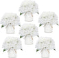Flower Table Centerpieces - Set of 6 Floral Arrangement Artificial Wedding Hydrangeas Floral Arrangement with Rustic Metal Vase for Bridal Tea Party Event Decorations - White