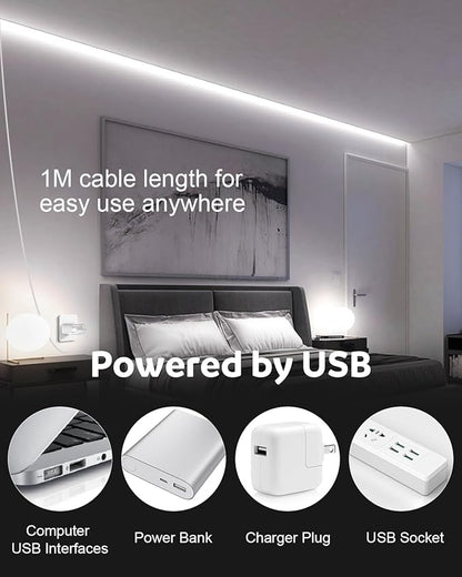 Aclorol USB Led Light Strip COB Led Strip Lights 5V Daylight Cold White 6000K 3.28FT 320Leds Flexible TV Led Lights USB Powered 1M for Under Cabinet Kitchen Living Room Shelving or Displays