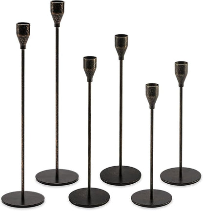 Black Taper Candle Holders: Tall Candlestick Holder Set of 6 Fireplace Mantle Decor Dinning Table Centerpiece Metal Candle Stand Halloween Decorations
