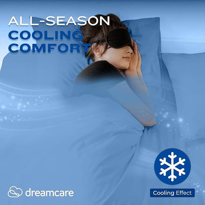 DREAMCARE King Size Sheets Set – 4 pcs Cooling Sheets – up to 21” Deep Pocket King Sheet Set – Hotel Luxury Sheets & Pillowcases – Superior Softness 100% Fine Microfiber with Side Pocket – Light Blue