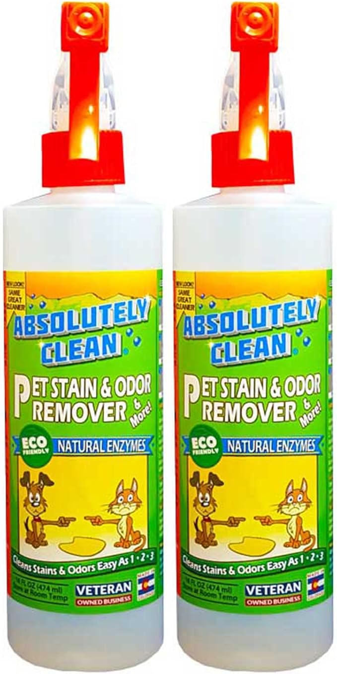 Absolutely Clean Amazing Pet Odor Eliminator for Home, Professional Strength: Natural Enzymes Remove Most Stains in 60 Seconds -Dog/Cat Urine, Vomit, Bile, Feces, Grass, Blood, Drool, More -USA Made-Mewly Pet