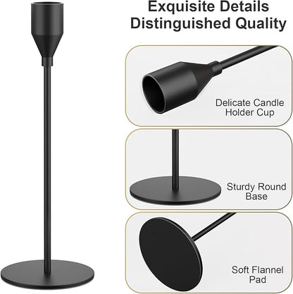 Black Taper Candle Holders Set of 6, Metal Candlestick Holders for Table or Mantel Decor Centerpiece, Candle Stick Holder Decor for Wedding, Dinning, Party or Anniversary