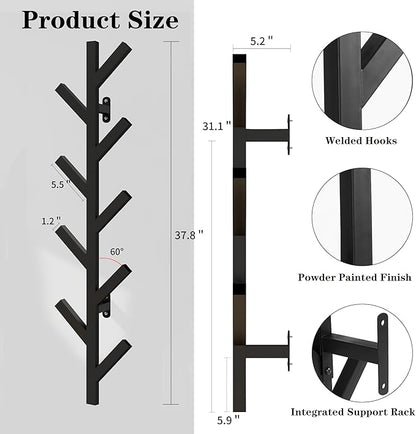 Vlush Wall Mounted Metal Coat Rack with 9 Hooks Modern Minimalist & Upright Coat Rack for Hanging Clothes, Hats, Hanging Bags and Scarves Entrance Wall Iron Coat Racks (Black)