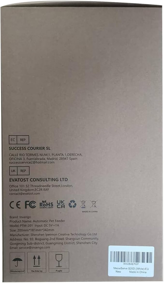 Cat Feeder Automatic - Cat Food Dispenser MeowServe S20, Auto Dog Feeder with Stainless Steel Bowl, 5L Pet Feeder with Patented Anti-Jam Port, App, Dual Lock Lid, Dual-Band WiFi & Power, White-Mewly Pet