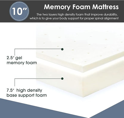 PayLessHere 10 Inch Queen Gel Memory Foam Mattress Fiberglass Free/CertiPUR-US Certified/Bed-in-a-Box/Cool Sleep & Comfy