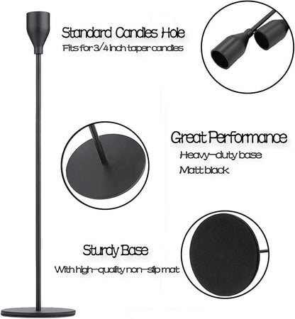Matte Black Taper Candle Holder Set of 6, Tall Candlestick Holders, Metal Vintage Candle Stickers Long Holder Set, Pillar Decorative Candle Holder Fits 3/4 Inch Candle for Wedding, Dinner, Party