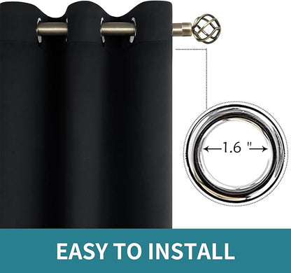 BGment Blackout Curtains - Grommet Thermal Insulated Room Darkening Bedroom and Living Room Curtains, Set of 2 Panels (52 x 120 Inch, Black)