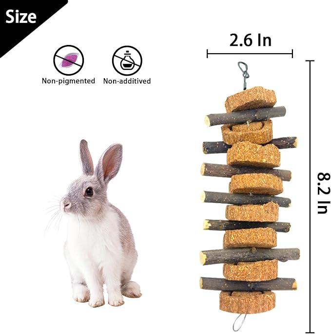 PINVNBY Rabbit Chew Toys for Teeth Hanging,Natural Apple Bunny Chew Sticks Small Animals Molar Wood for Rabbits Chinchillas Guinea Pigs Hamsters Small Pet Chewing Improve Dental Health(4 Pcs)-Mewly Pet
