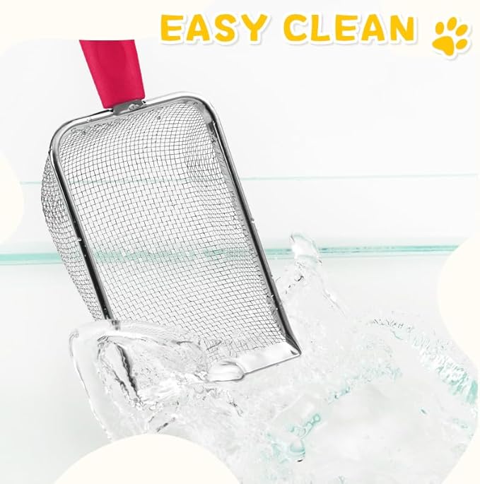 Cat Litter Scoop,Sturdy Litter Cleaner Corner Shovel,Stainless Steel Mesh Litter Shovel,Easy to Clean Reptile Terrarium Sand Waste,Beach Shovel(Red)-Mewly Pet