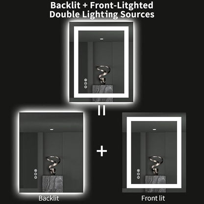 LOAAO 28"X32" LED Bathroom Mirror with Lights, Anti-Fog, Dimmable, Backlit + Front Lit, Lighted Bathroom Vanity Mirror for Wall, Memory Function, Tempered Glass, ETL Listed