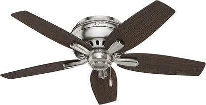Hunter Fan Company, 51082, 42 inch Newsome Brushed Nickel Low Profile Ceiling Fan with LED Lights and Pull Chain
