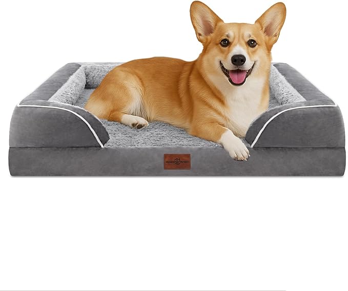 Comfort Expression Medium Dog Beds Waterproof Orthopedic Foam Dog Sofa Beds for Medium Large Dogs Comfy Pet Bed with Washable Removable Cover & Non-Slip Bottom(Medium,Grey)-Mewly Pet