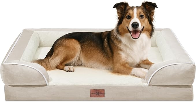 Comfort Expression Large Dog Beds Waterproof Orthopedic Foam Dog Sofa Beds Comfy Pet Bed with Washable Removable Cover & Non-Slip Bottom(Large,Beige)-Mewly Pet