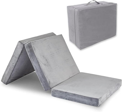 SINWEEK 4" Cot Memory Foam Folding Mattress with Storage Bag - Foldable Trifold Floor Bed Topper, CertiPUR-US Certified Guest Sleeping Pad, Machine Washable Cover