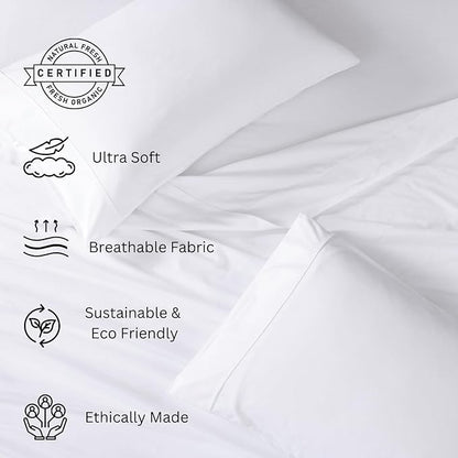 LANE LINEN 100% Organic Cotton Twin Sheets Set, 3PC Twin Bed Sheets, Cotton Sheets Twin Size Bed Set, Dorm Room Essentials with 15" Deep Pocket Fitted Sheet - Charcoal & White Twin Sheets (2 Pack)