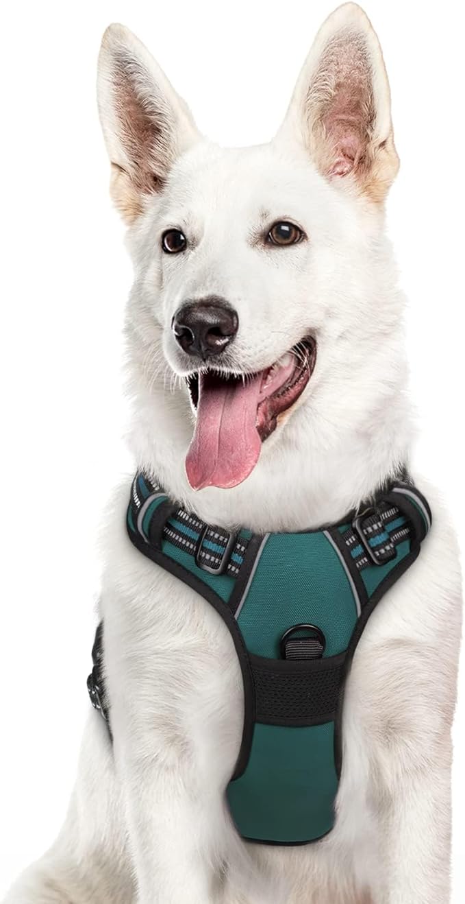 Eagloo Dog Harness Large Breed, No Pull Service Vest with Reflective Strips and Control Handle, Adjustable and Comfortable for Easy Walking, No Choke Pet Harness with 2 Metal Rings, Dark Green, XL-Mewly Pet