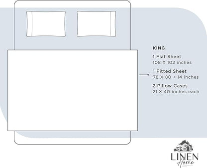 Linen Home 100% Cotton Percale Sheets King Size, Blue Duck Egg, Deep Pocket, 4 Pieces Set - 1 Flat, 1 Deep Pocket Fitted Sheet and 2 Pillowcases, Crisp Cool and Strong Bed Linen