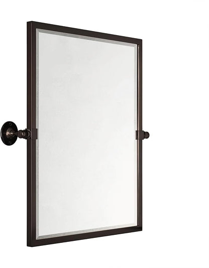 TEHOME Pivot Mirror Oil Rubbed Bronze Tilt Rectangle Bathroom Mirror Tilting Metal Framed Beveled Vanity Mirrors, Overall 23.9 x 24 inches (Mirrror 20 x 24 inches)