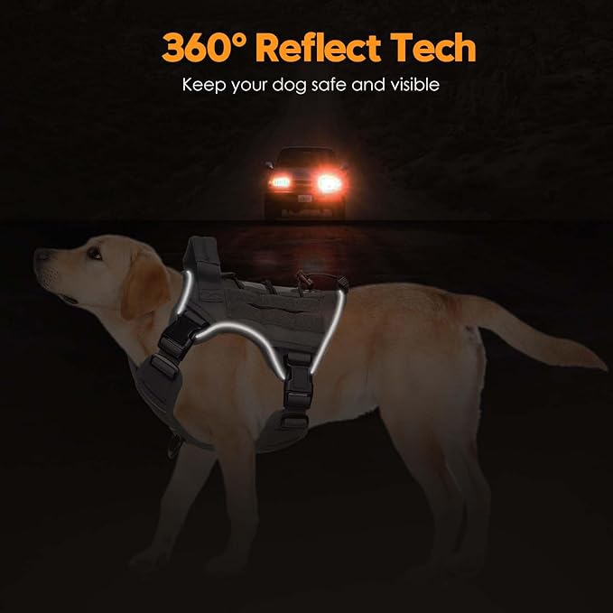 Heavy-Duty Tactical Dog Harness for Large Dogs, No Pull Adjustable Reflective Pet Vest with Molle System, K9 Military-Grade Control for Service Training, Outdoor & 10+ Breeds, Gray, Medium-Mewly Pet