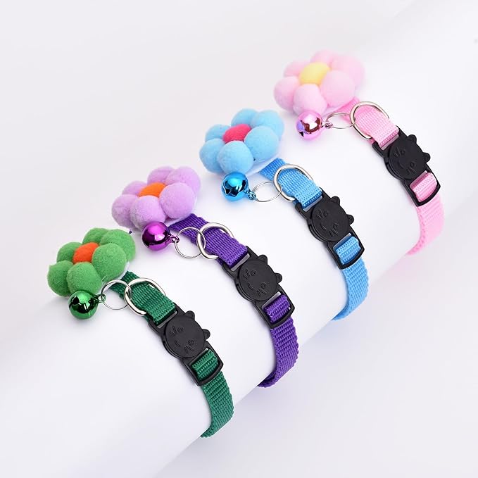 16 PCS Cute Cat Collar with Bells Kitten Collars for Girls Pink Cat Collar Breakaway Cat Collars for Girl Cats Small Kitten Collar with Bell Boy Pet Collar for Cats Kitten Supplies Flower Cat Collar-Mewly Pet