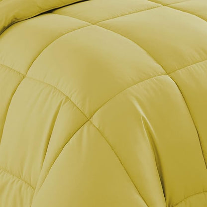 Sweet Home Collection 5 Piece Comforter Set Bag Solid Color All Season Soft Down Alternative Blanket & Luxurious Microfiber Bed Sheets, Yellow, Twin