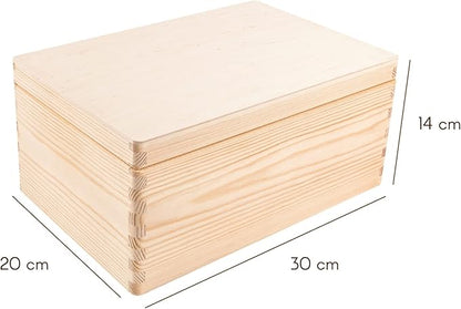 Large Wooden Storage Box with Hinged Lid | 11.8 x 7.87 x 5.51 inches (+-0.5) | Plain Unpainted Gift Box for Tool Toy Shoes Crafts Clothes Jewelry | ROUGH & UNSANDED Wood Keepsake Chest