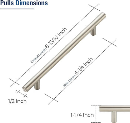JOY DECOR 60 Pack Cabinet Handles, Brushed Nickel Cabinet Pulls, 6-1/4 in Hole Center Kitchen Cabinet Handles, Stainless Steel T Bar Handles for Dresser Drawers