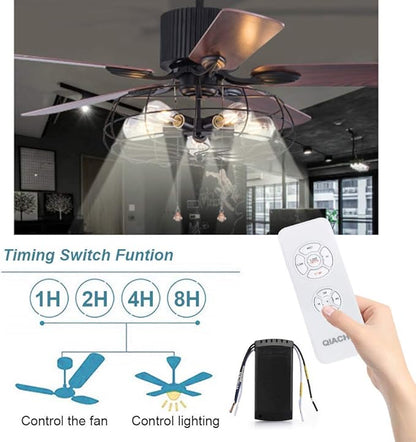 QIACHIP Universal Ceiling Fan and Lights Wireless Remote Control Kit 3-in-1 Ceiling Fan Light 4 Timing & 3 Speed Wireless Remote Control and Receiver Kits for Ceiling Fan Lamp