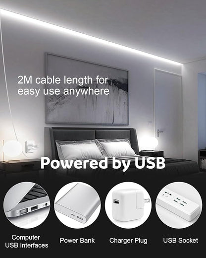 Aclorol USB COB LED Strip Lights for TV 5V USB Powered LED Tape Lights Daylight White 6.56FT 320Leds/M 6000K COB Flexible Light Strip TV Led Backlight for Bedroom Under Cabinet Kitchen DIY