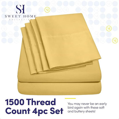 Twin XL Size Bed Sheets - 4 Piece 1500 Supreme Collection Fine Brushed Microfiber Deep Pocket Twin X-Large Sheet Set Bedding - 1 EXTRA PILLOW CASES, GREAT VALUE, Twin XL, Yellow