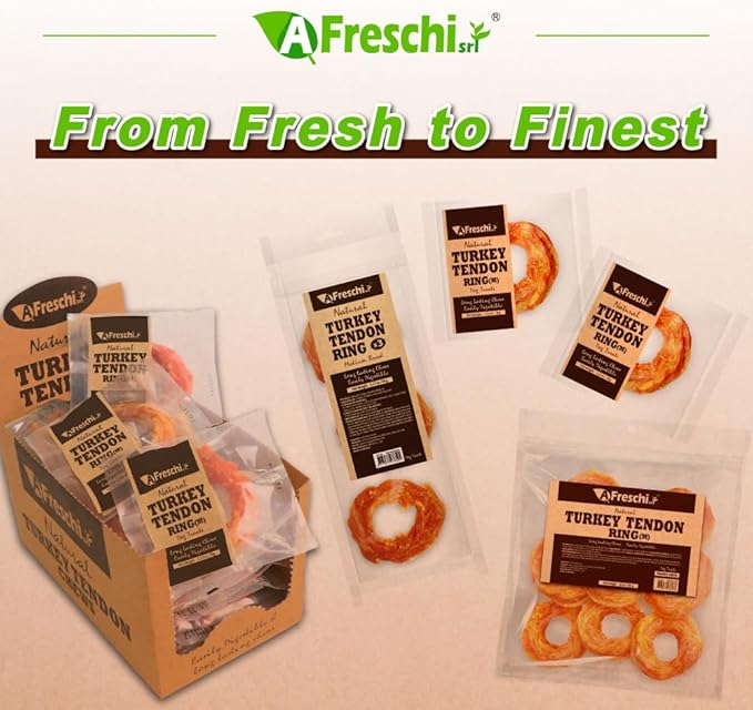 Afreschi Turkey Tendon Ring (M) 3.17 oz, USA-Sourced Turkey Tendon, All Natural Human Grade Dog Chew, Hypoallergenic, Rawhide Alternative, Dog Treats for Medium Breeds-Mewly Pet