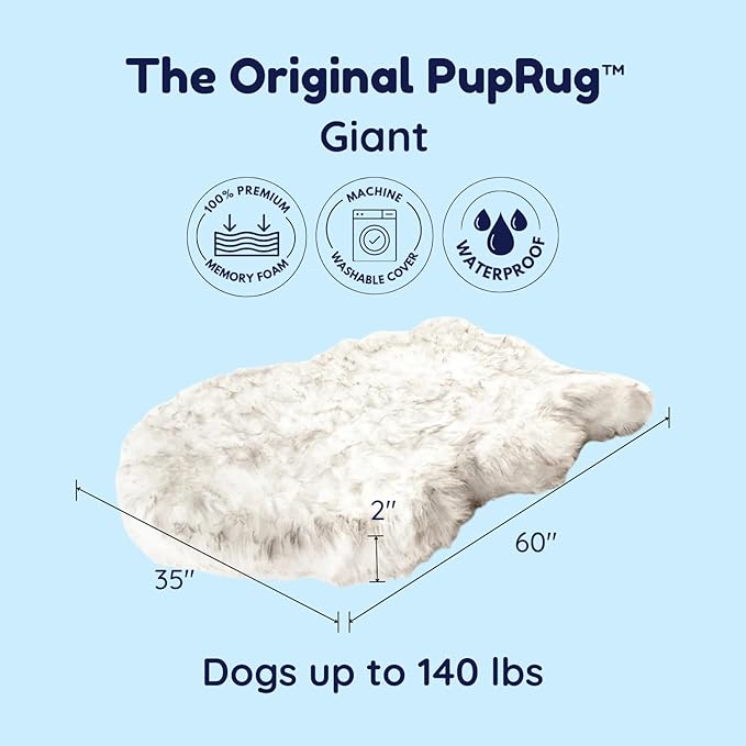 PupRug Orthopedic Dog Bed for Large Dogs with Fluffy Soft Faux Fur and Memory Foam for Joint Pain Relief, Machine Washable and Waterproof Couch Bed, White, Extra Large-Mewly Pet