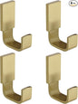 BESy Brass Clothes Hook Single Towel Hook for Bathroom Kitchen Garage Square Style Robe Hooks Coat and Hat Hook, Self Adhesive with Glue or Wall Mounted with Screws, Four Packs, Brushed Gold